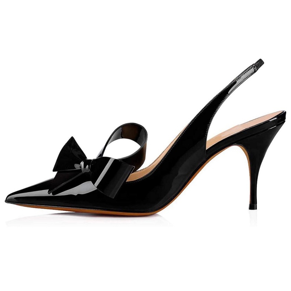 Pointed Toe Slingback Kitten Heel With Bows Sandal - Picture 2 of 6